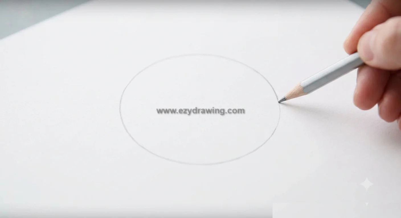 How To Draw Balloon Quick Easy Drawing Ideas 2 How To Draw Balloon step 1 showing a light circle sketch on white paper with a pencil, simple guide for kids and beginners.