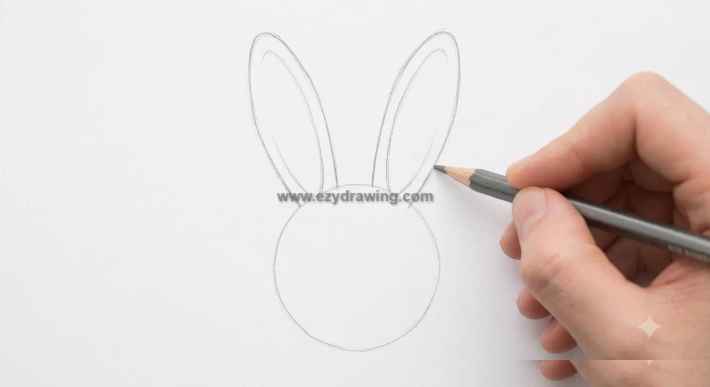How to Draw a Rabbit A Simple and Fun Guide 3 How to Draw a Rabbit by adding two long ears to the round head, creating the basic bunny shape for an easy step by step sketch.