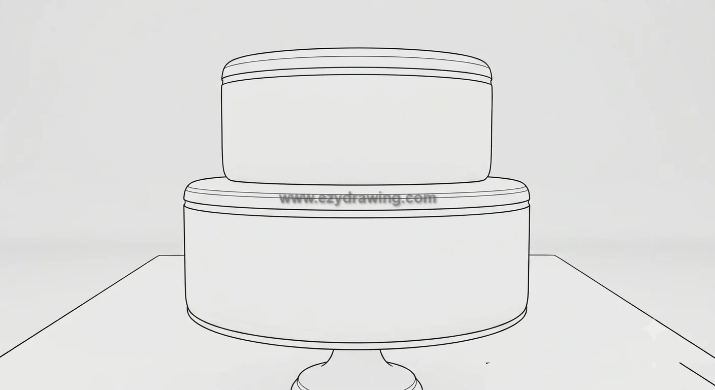 How to Draw Cake for Kids With Fun Simple Steps 3 how to draw cake with two stacked tiers, smooth frosting edges, layered outlines, and a simple pedestal stand on a plain background