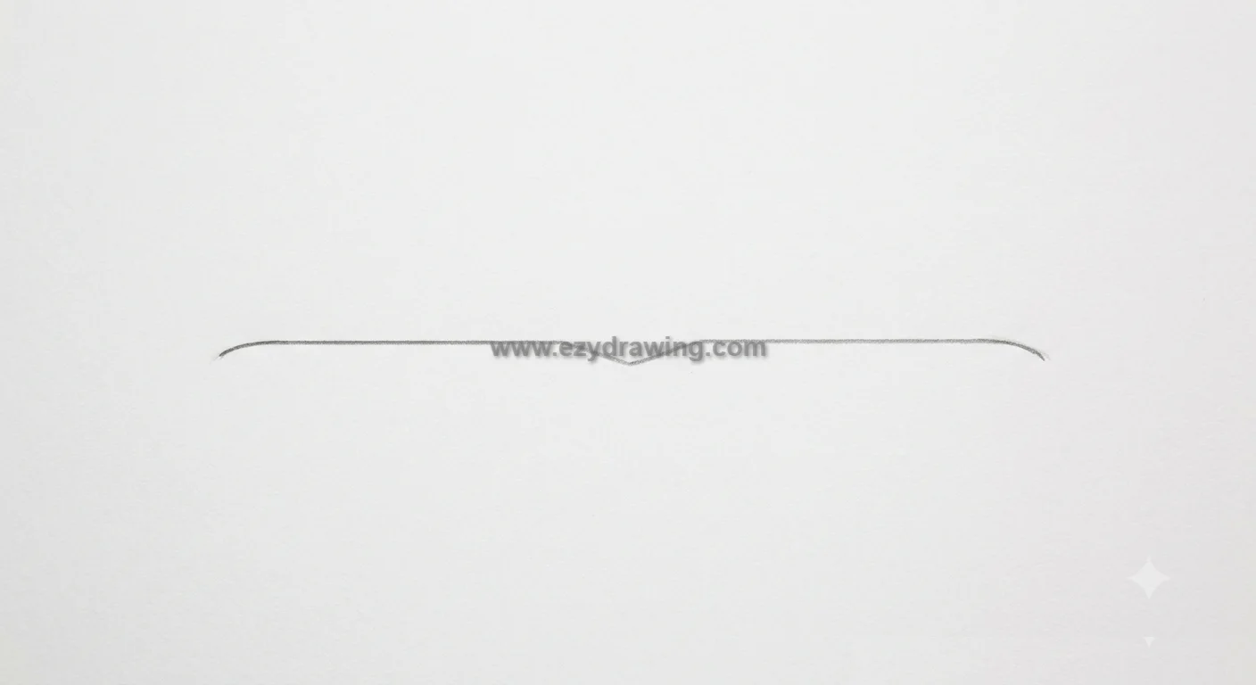 How To Draw Mouth step 2 shows a soft Cupid’s bow line forming the upper lip curve on white paper for beginner sketching.