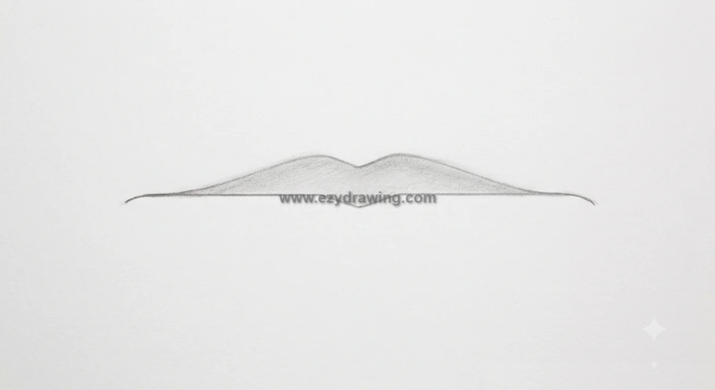 How To Draw Mouth step 3 shows soft upper lip volume with light shading and a center Cupid’s bow for beginner artists.