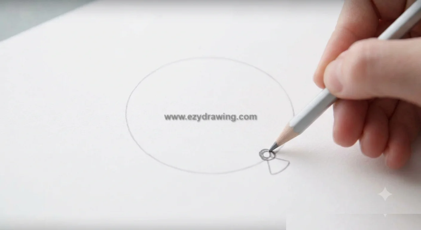 How To Draw Balloon Quick Easy Drawing Ideas 4 How To Draw Balloon step 3 showing the knot added below the balloon circle with pencil, simple sketch lesson for beginners.