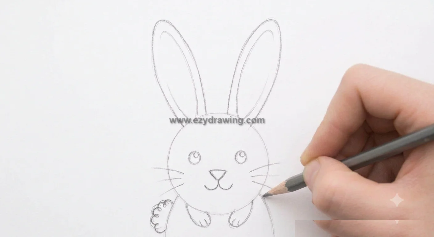 How to Draw a Rabbit A Simple and Fun Guide 6 How to Draw a Rabbit by adding a fluffy tail to complete the bunny outline before finishing the easy step by step sketch.