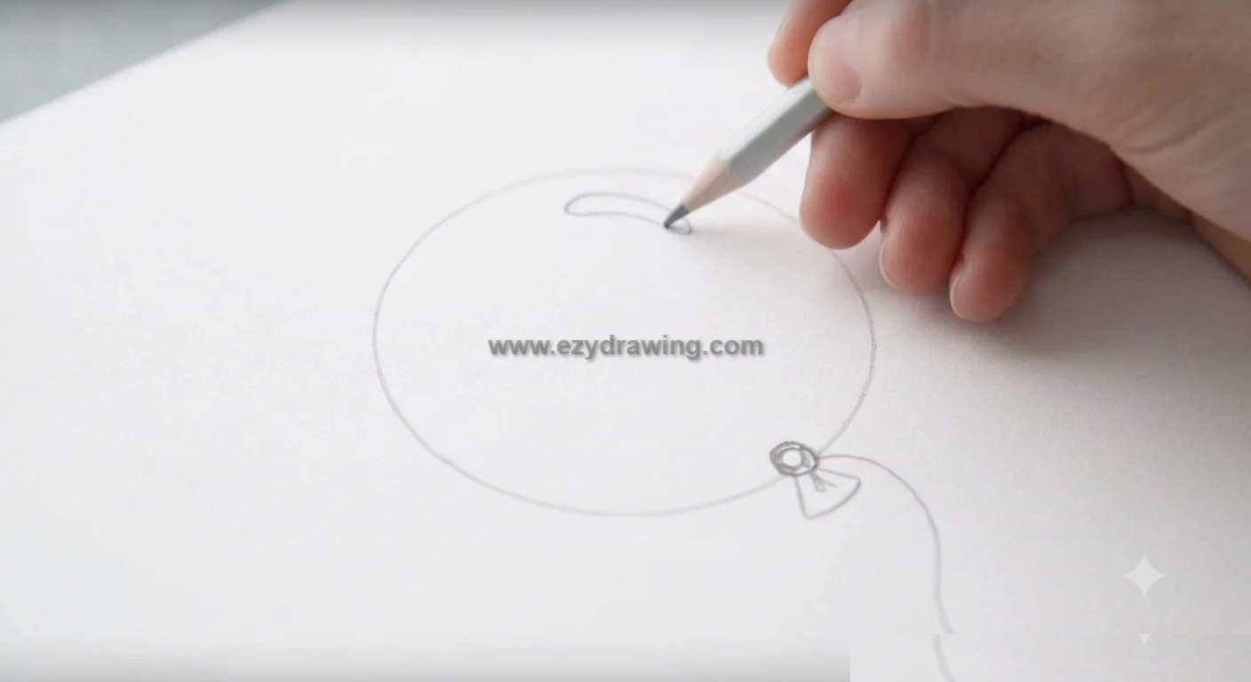 How To Draw Balloon Quick Easy Drawing Ideas 6 How To Draw Balloon step 5 showing a pencil adding a highlight shine inside the balloon, simple sketch detail for beginners.