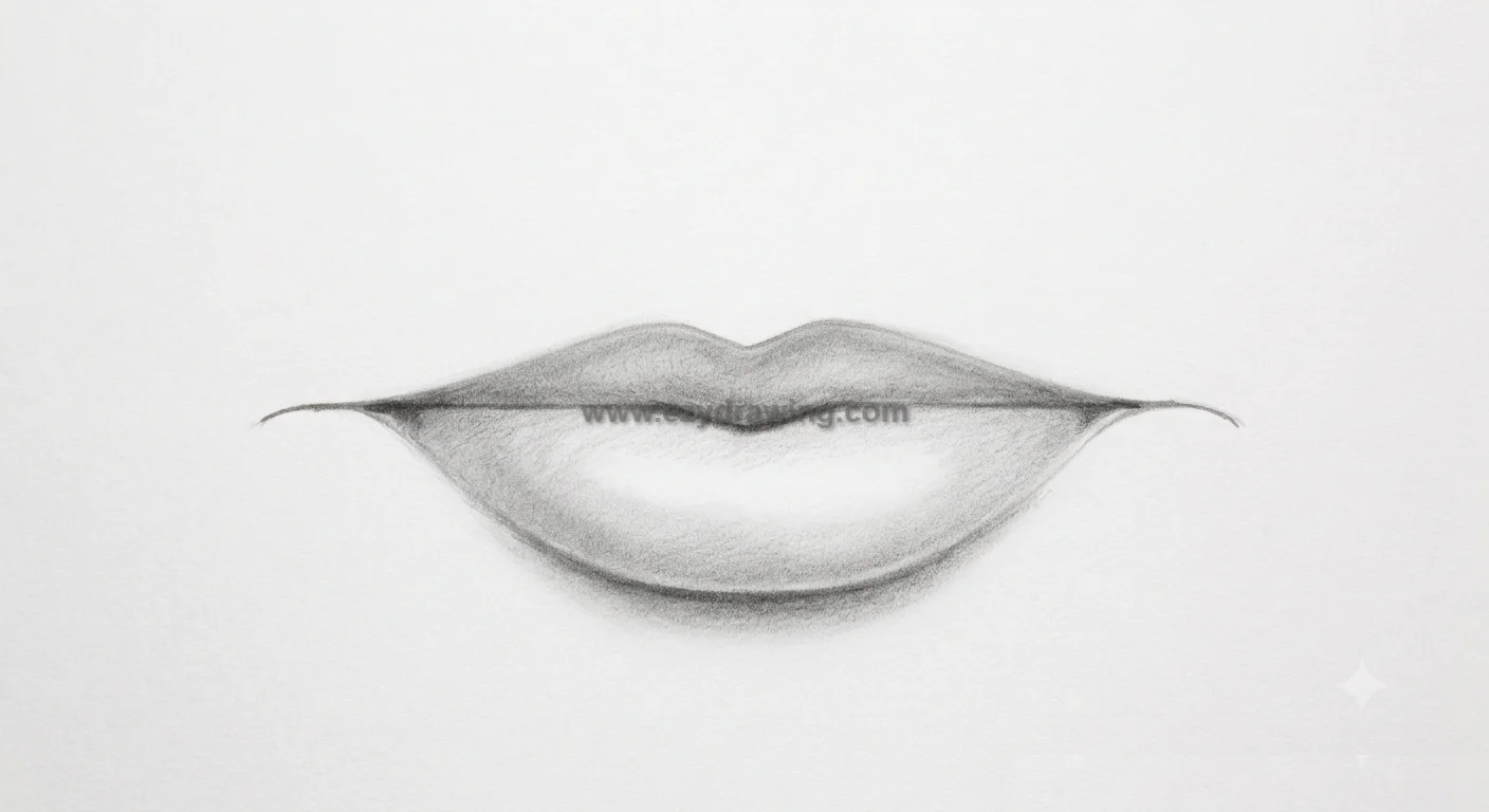 How To Draw Mouth step 5 shows soft shading, light, and depth added to lips for a realistic beginner pencil sketch.