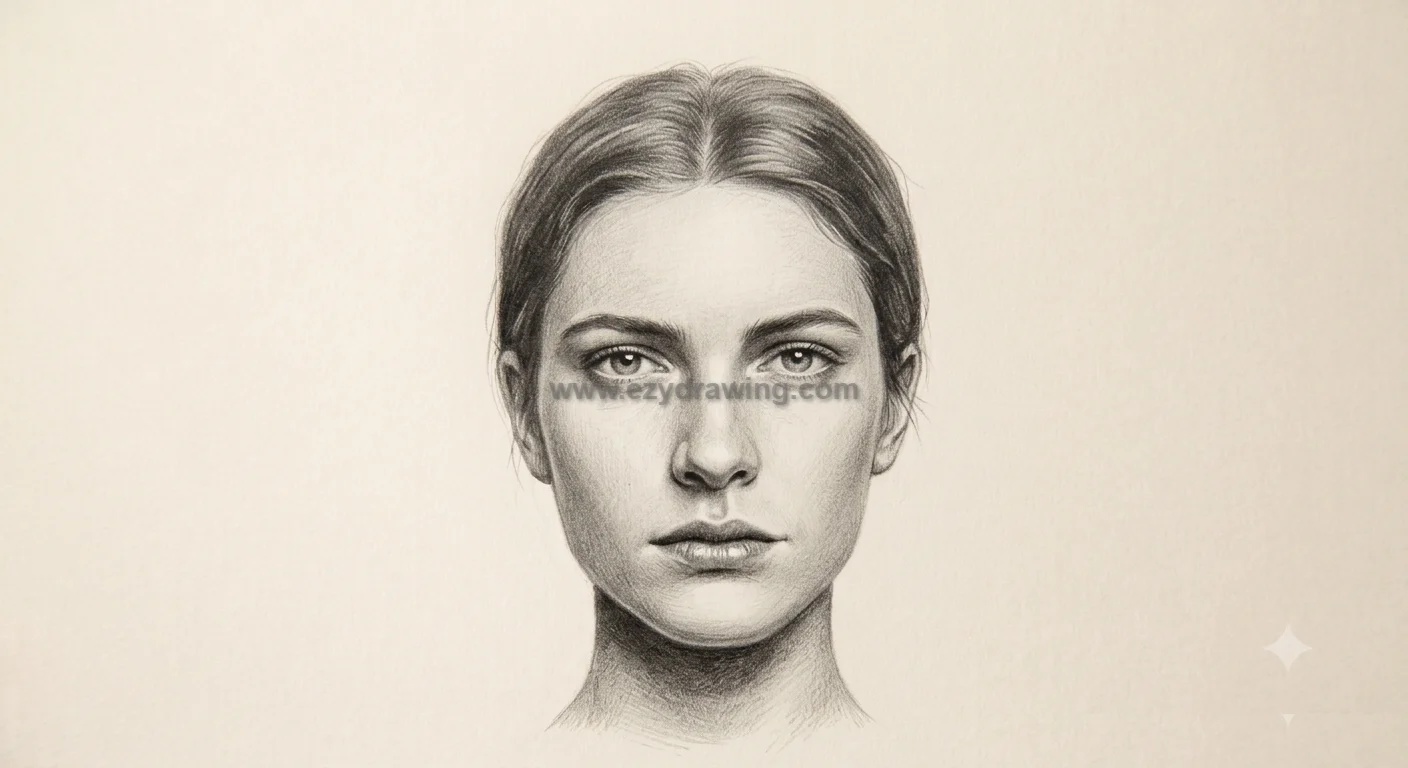 How to Draw Portrait with realistic hair, refined facial features, smooth shading, natural skin texture, and finished pencil details.
