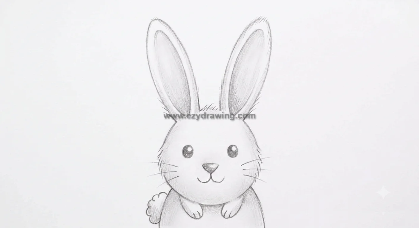 How to Draw a Rabbit A Simple and Fun Guide 7 How to Draw a Rabbit with the finished cute bunny sketch, featuring soft pencil shading and a simple step by step drawing.