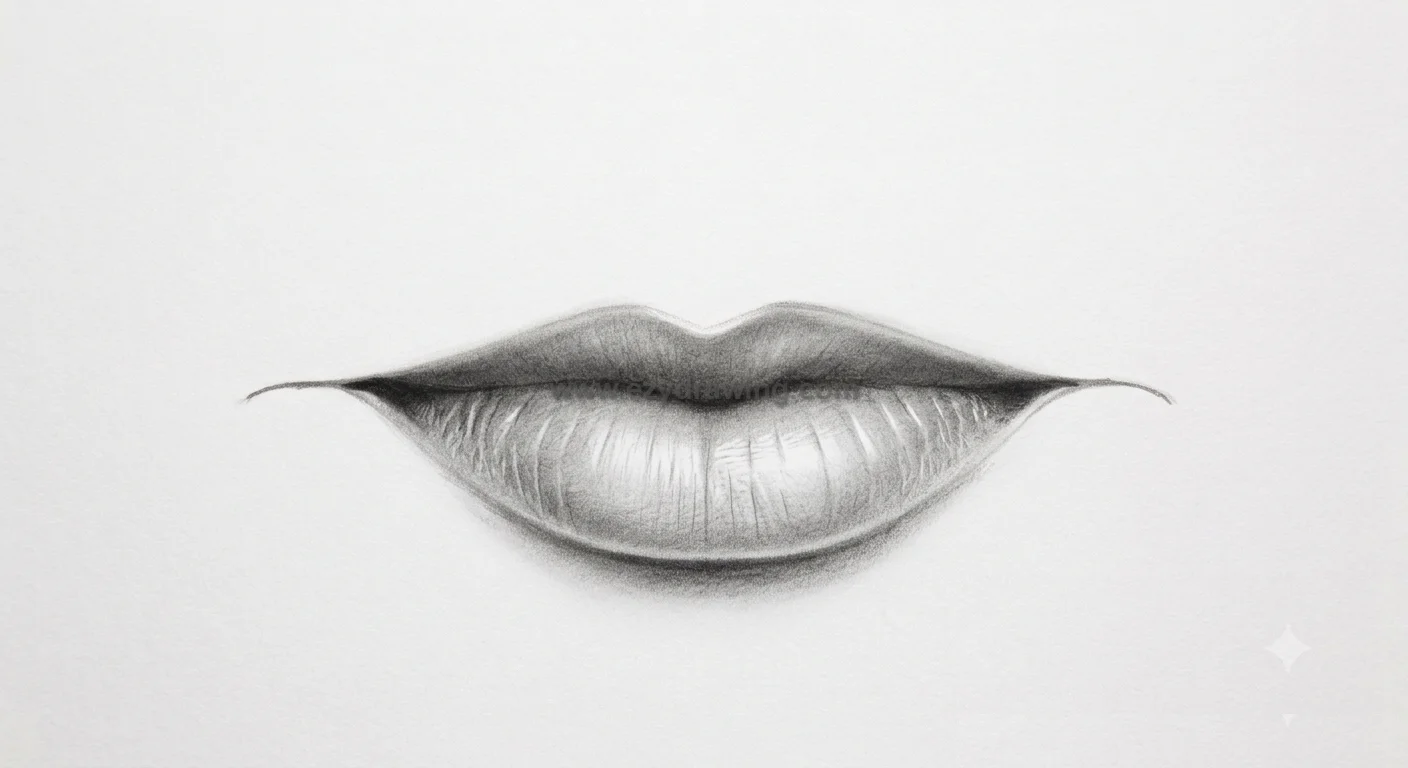 How To Draw Mouth step 6 shows refined lip texture, realistic shading, and soft highlights for a finished pencil sketch.